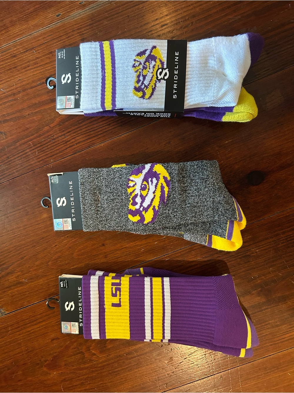 Men’s LSU Crew Socks - Purple, Yellow, Gray (4 pair) NWT